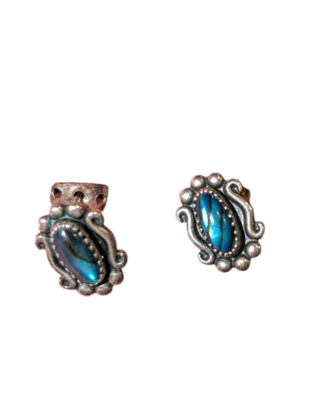 Sterling Silver Southwestern Blue/Green Abalone Stud Earrings - Jewelry